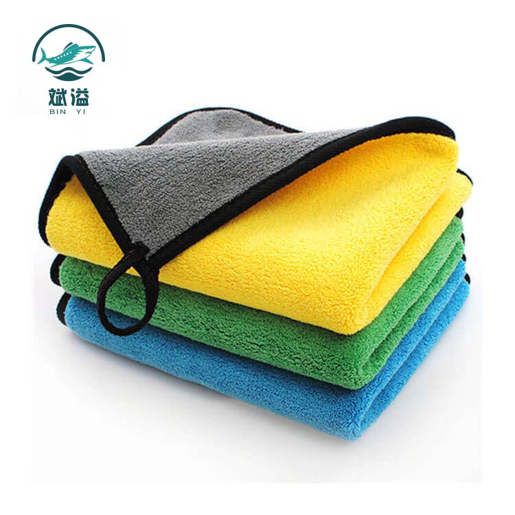 Double color coral fleece microfiber car wash towel